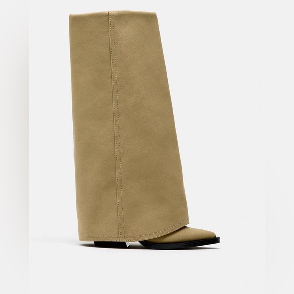 NWT. Zara Beige Fabric Gaiter Boots. Size 8, 10. - Picture 1 of 14